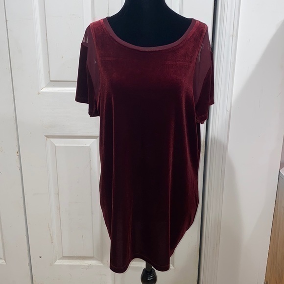 INC International Concepts Tops - INC Red Wine Velvet and Mesh Top